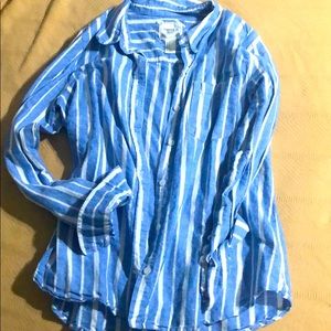 Blue and white striped button long sleeve